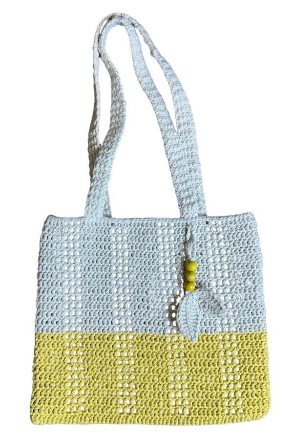 Uretti - Emine 9106 El Örgüsü Ahşap Boncuklu Çift Renk Model Pamuk İp Omuz Çantası - 30 x 26 - Image 1