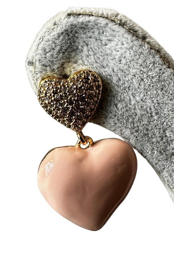 Uretti - İREM 3914 5068 Çift Kalp Tasarım Zirkon Taşlı Pembe Küpe - Image 1