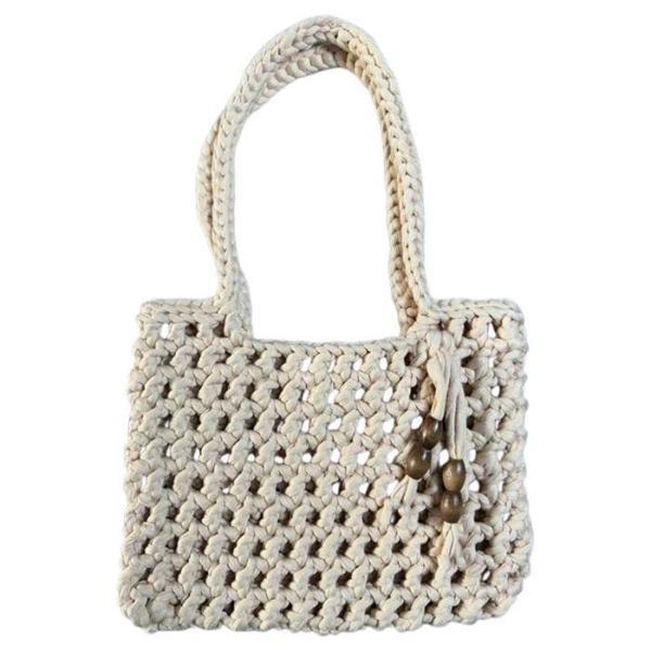 Uretti - Emine 9106 El Örgüsü Ahşap Boncuk Detaylı Penye Kumaş Omuz Çantası - 27 x 21 - Image 1