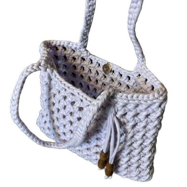 Uretti - Emine 9106 El Örgüsü Ahşap Boncuk Detaylı Penye Kumaş Omuz Çantası - 27 x 21 - Image 1