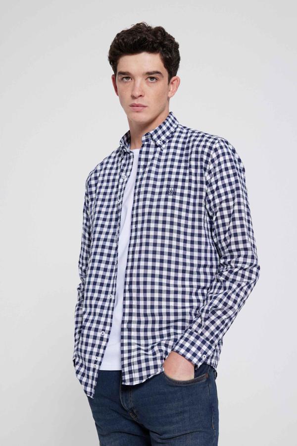 Ds Damat Slim Fit Lacivert Kareli Ekoseli Gömlek - Image 1