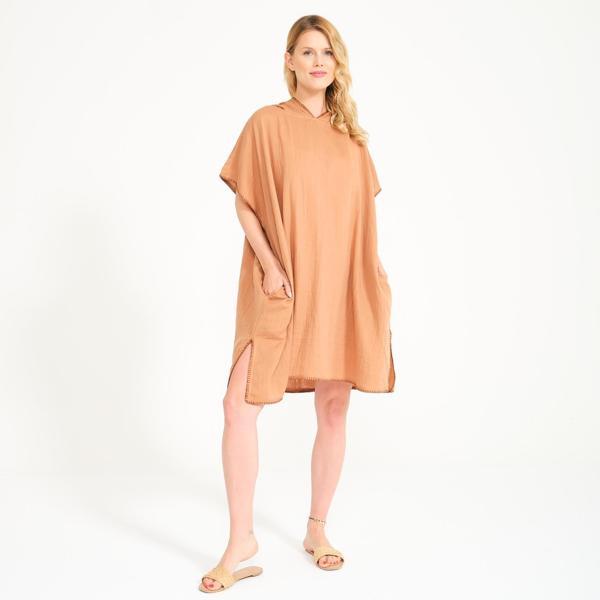 Kapüşonlu Kadın Müslin Sörf Yetişkin Panço - Image 1