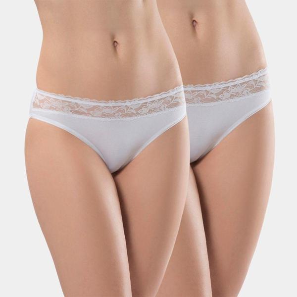 Türen Kadın Beli Dantelli Likralı 2'li Pamuklu Bikini Külot 262/Beyaz - Image 1