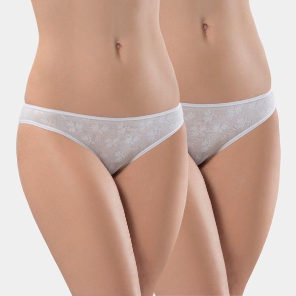 Türen Kadın Jakarlı 2'li Pamuklu Bikini Külot 256/Beyaz - Image 1