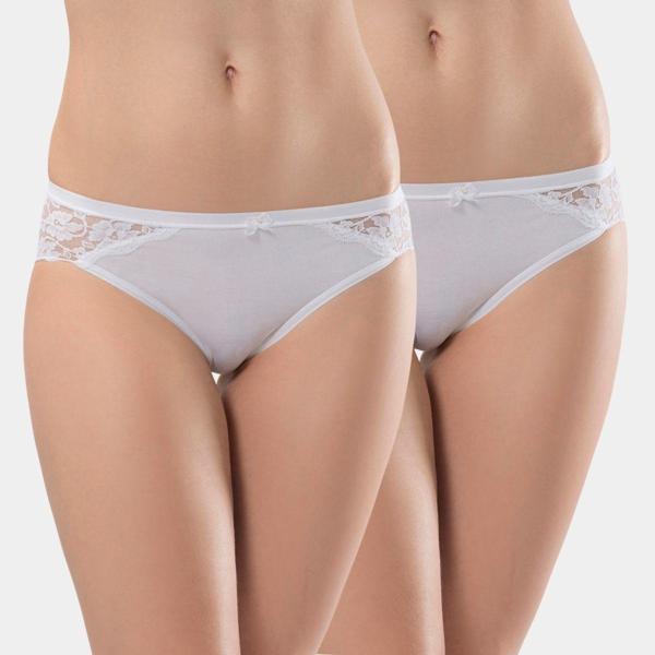 Türen Kadın Likralı Dantelli Bikini (2'li Paket) 956/Beyaz - Image 1