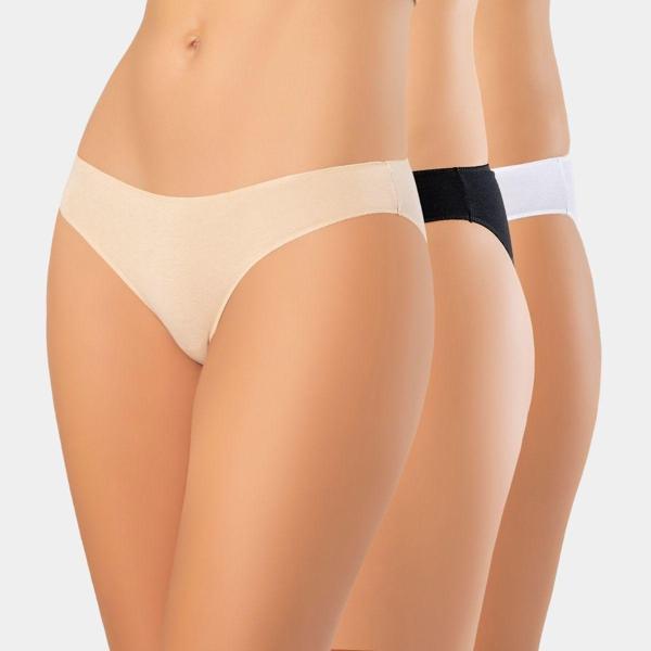 Türen Kadın Likralı Dikişsiz 3'lü Pamuklu Bikini Külot 924/Beyaz-Siyah-Ten - Image 1