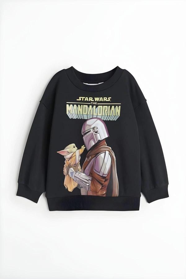 Unisex Bebek & Çocuk Star Wars Baskılı Siyah Renk 2 İplik Şardonlu Sweatshirt - Image 1