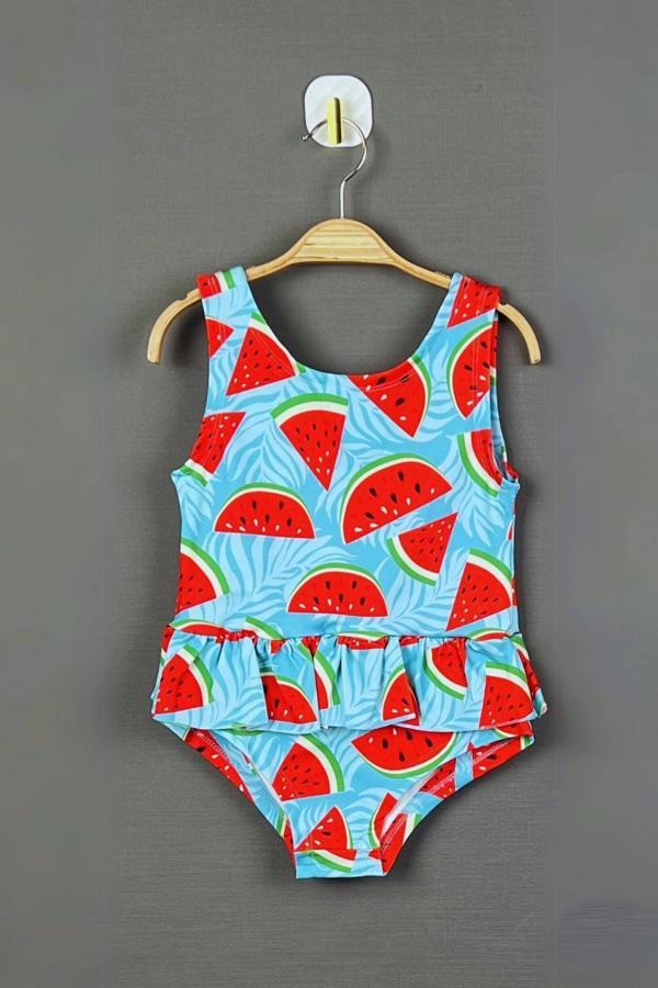 Kız Çocuk Renkli Watermelon Desenli Dalgıç Kumaş Etekli Mayo - Image 1