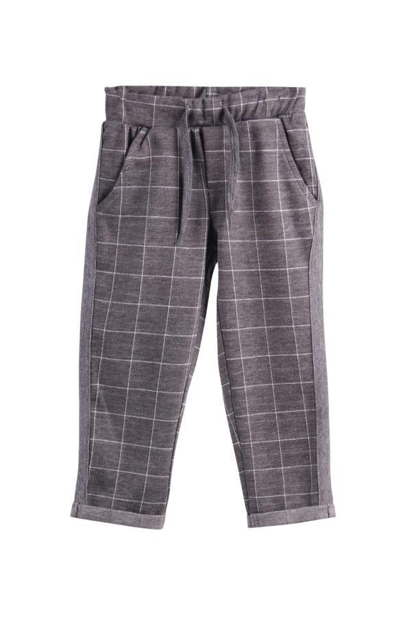 Erkek Bebek & Çocuk Kareli Model Füme Renk Beli Lastikli Jogging Kumaş Pantolon - Image 1