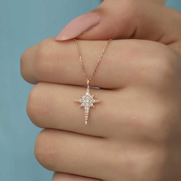 BlackCraft 925 Ayar Gümüş Rose Kutup Yıldızı Kadın Gümüş Kolye (BC-5EC324) - Image 1