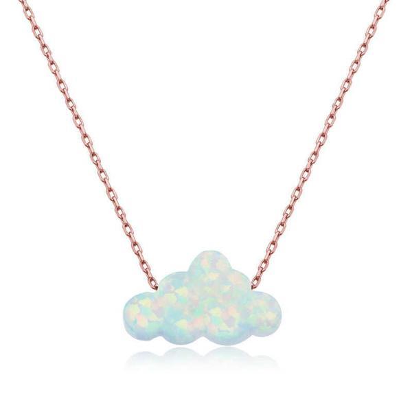 BlackCraft 925 Ayar Gümüş Beyaz Opal Taş Bulut Kadın Gümüş Kolye (BC-96590F) - Image 1