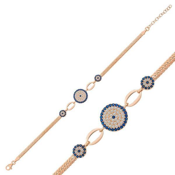 BlackCraft 925 Ayar Gümüş Rose Nazar Boncuklu Bileklik (BC-8B8B73) - Image 1