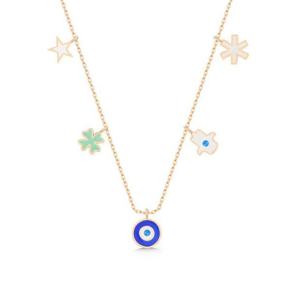 BlackCraft 925 Ayar Gümüş Rose Nazarlı Şans Kadın Kolye (BC-FFEBC7) - Image 1