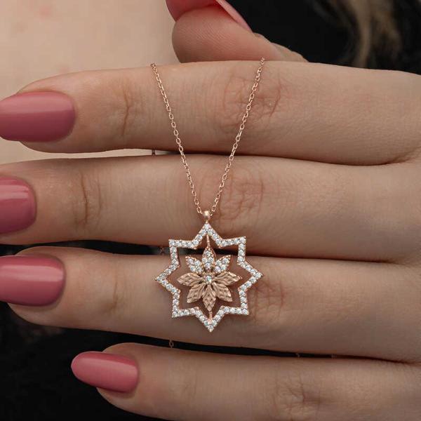 BlackCraft Gümüş Rose Kar Tanesi Kadın Kolye (BC-BBDB21) - Image 1