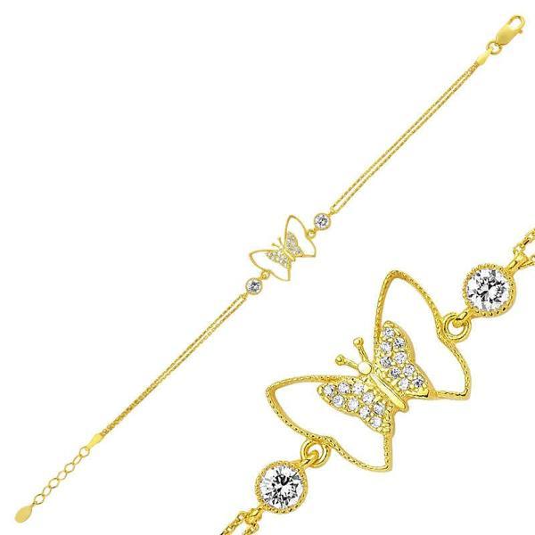 BlackCraft 925 Ayar Gümüş Gold Kelebek Bileklik (BC-6521DA) - Image 1