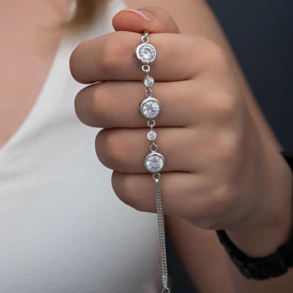 BlackCraft 925 Ayar Gümüş Yuvarlak Taşlı Kadın Bileklik (BC-BF03CB) - Image 1