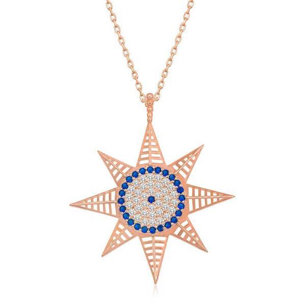 BlackCraft Gümüş Rose Nazarlı Kutup Yıldızı Kadın Kolye (BC-C0B023) - Image 1