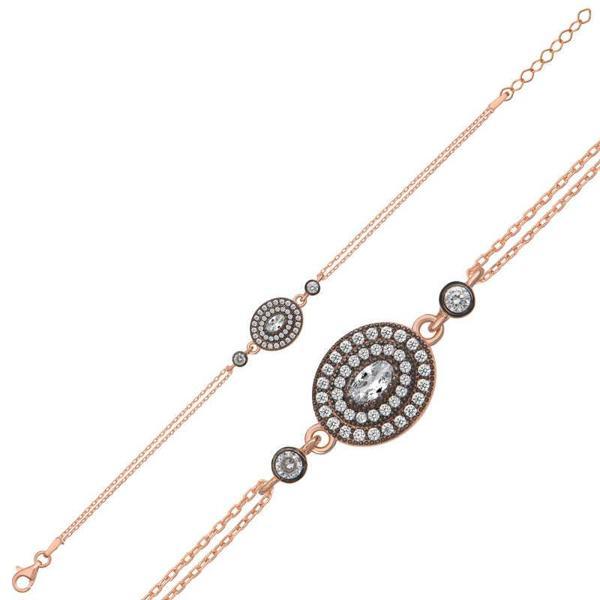 BlackCraft Gümüş Rose Oval Elmas Montür Kadın Bileklik (BC-16FA06) - Image 1