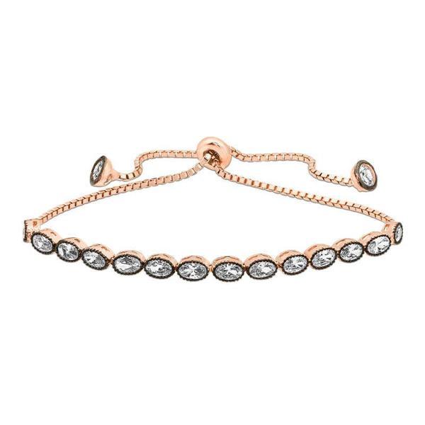 BlackCraft Gümüş Rose Oval Kesim Elmas Montür Asansör Bileklik (BC-6319D2) - Image 1