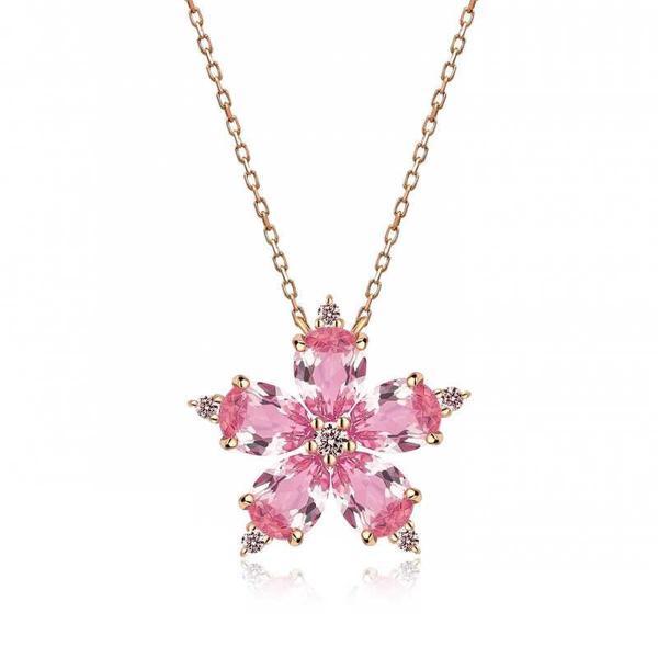 BlackCraft 925 Ayar Gümüş Rose Pembe Kamelya Çiçeği Kolye (BC-DE11BD) - Image 1