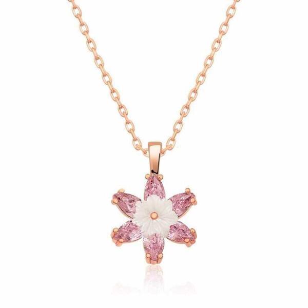 BlackCraft 925 Ayar Gümüş Rose Pembe Lotus Çiçeği Kolye (BC-CD3EFB) - Image 1