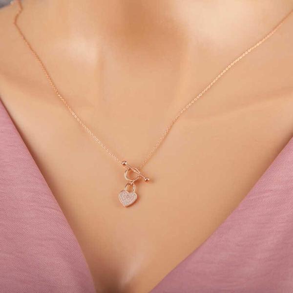 BlackCraft 925 Ayar Gümüş Rose Sallantılı Kalp Kadın Kolye (BC-98AF5E) - Image 1