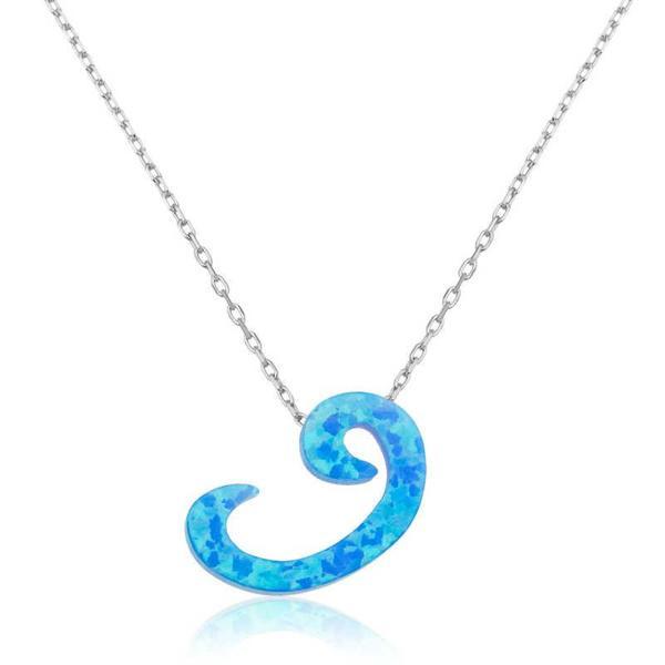 BlackCraft 925 Ayar Gümüş Opal Taşlı Vav Kadın Gümüş Kolye (BC-C51E2A) - Image 1