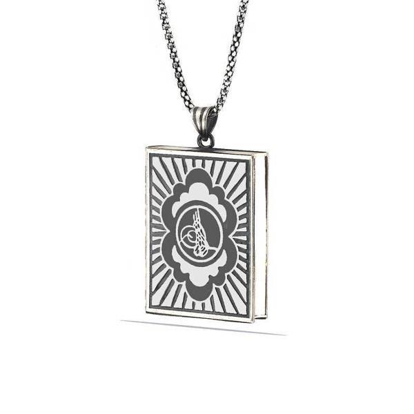 BlackCraft 925 Ayar Gümüş Kare İçi Açılabilen Tuğra Muskalık Gümüş Kolye (BC-37D900) - Image 1
