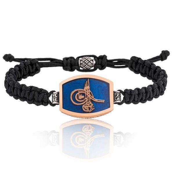 BlackCraft 925 Ayar Gümüş Tuğralı Makrome Erkek Bileklik (BC-6BC92A) - Image 1