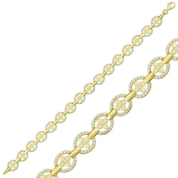 BlackCraft 925 Ayar Gümüş Gold Yuvarlak Su Yolu Bileklik (BC-1329F9) - Image 1