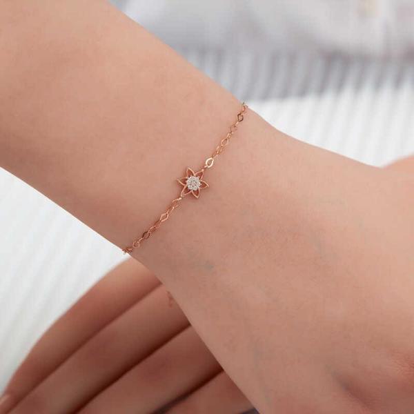 BlackCraft 925 Ayar Gümüş Rose Çiçek Kadın Bileklik (BC-F97D35) - Image 1