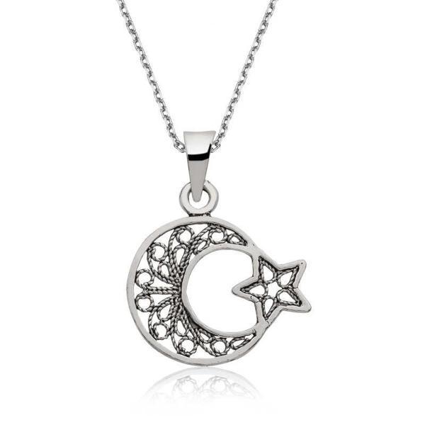 BlackCraft 925 Ayar Gümüş Ay Yıldız Kadın Gümüş Kolye (BC-5F7E51) - Image 1