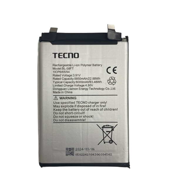 Tecno Pova 6 / Pova 6 Pro Pil Batarya BL-58FT 6000 mAh - Image 1