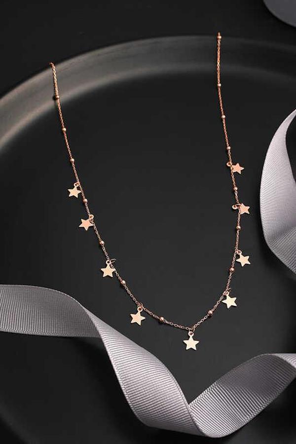 BlackCraft 925 Ayar Gümüş Rose Yıldızlı Dorika Kadın Gümüş Kolye (BC-9B11AE) - Image 1