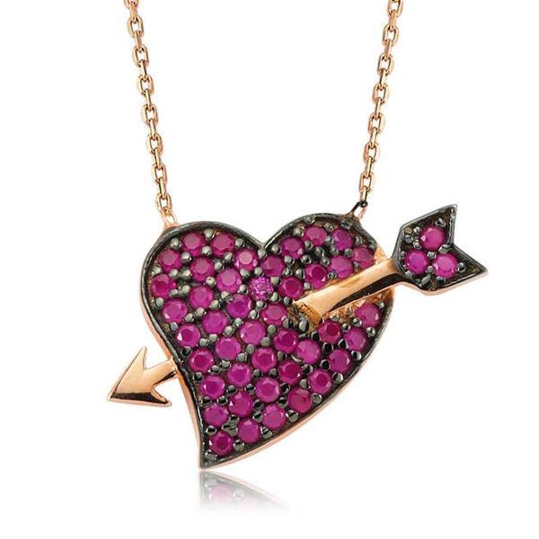 BlackCraft 925 Ayar Gümüş Pembe Aşk Oku Kadın Gümüş Kolye (BC-0068E0) - Image 1