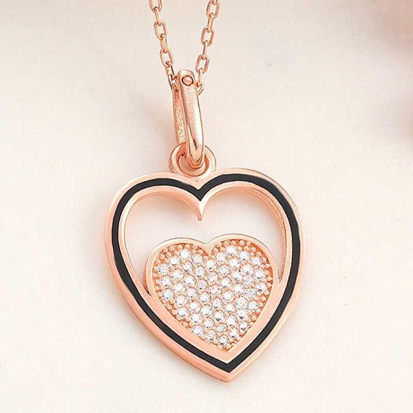 BlackCraft 925 Ayar Gümüş Rose Kalp Kadın Kolye (BC-E8D0F3) - Image 1