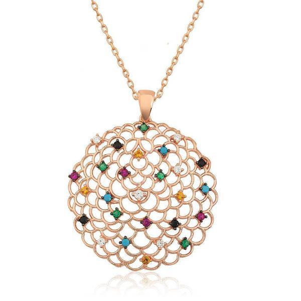 BlackCraft 925 Ayar Gümüş Geometrik Desenli Madalyon Kadın Gümüş Kolye (BC-3EC5E4) - Image 1