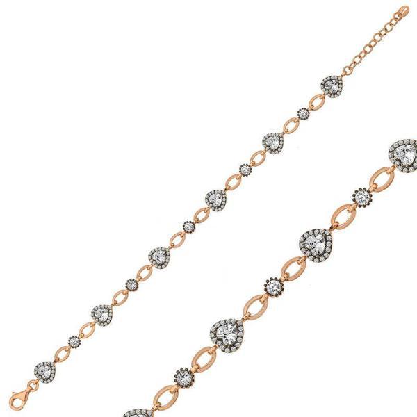 BlackCraft 925 Ayar Gümüş Rose Kalpler Bileklik (BC-D4FA06) - Image 1