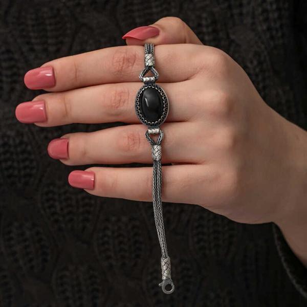 BlackCraft Gümüş Oniks Taşlı Kazaziye Bileklik (BC-56A897) - Image 1