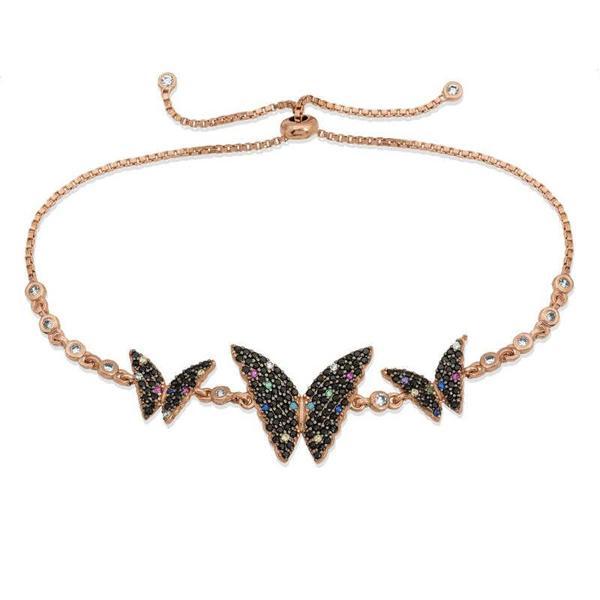 BlackCraft 925 Ayar Gümüş Rose Kelebek Asansör Bileklik (BC-8FBC7A) - Image 1