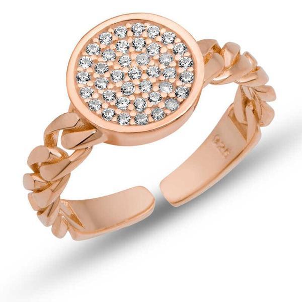 BlackCraft Gümüş Ayarlanabilir Rose Yuvarlak Zirkon Taşlı Kadın Yüzük (BC-4C14FD) - Image 1