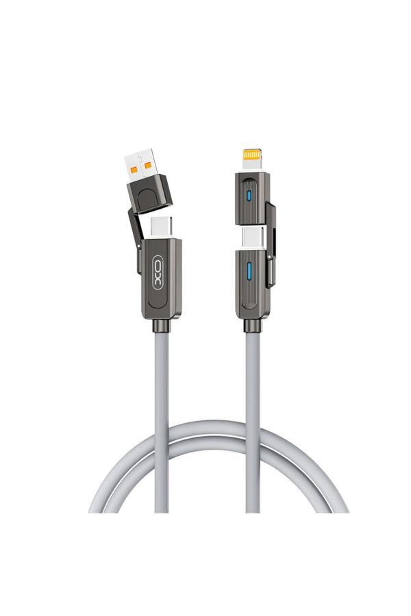 Xo 4'Ü 1 Arada Şarj Kablosu Nb275,60W Hızlı Şarj,Lightning/Type-C/Microusb,Silikon Kaplama,Çinko Alaşım - Image 1