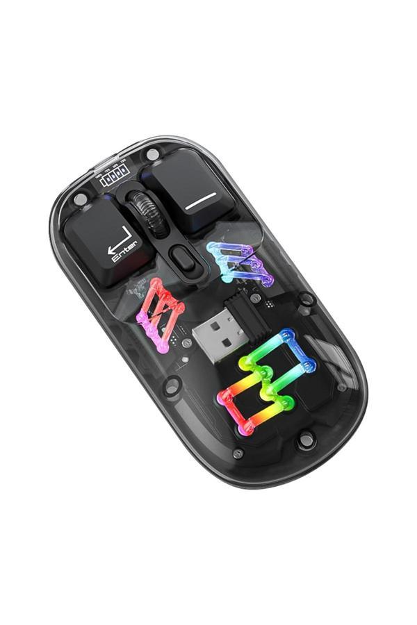 Coverzone Şarjlı Transparan Rgb Çift Modlu Kablosuz Mouse 1600 Dpı Wireless Bilgisayar Faresi Km16 - Image 1