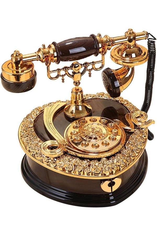 Coverzone Retro Telefon Görünümlü Kurmalı Müzik Kutusu Çekmeceli Eski Model Phone Hediyelik Trm-77 - Image 1