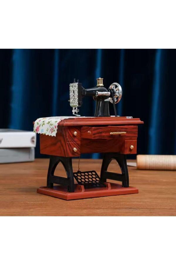 Coverzone Retro Dikiş Makinası Tasarımlı Müzik Kutusunostalji Dekoratif Hediyelik Süs - Image 1