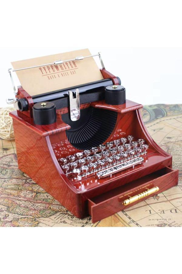 Coverzone Retro Daktilo Tasarımlı Dekoratif Müzik Kutusu Hediyelik Süs - Image 1