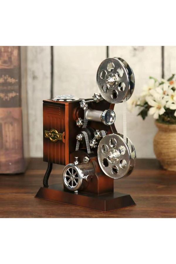 Coverzone Vintage Sinema Projeksiyon Makinası Tasarımlı Retro Biblo Dekoratif Hediyelik Müzik Kutusu - Image 1