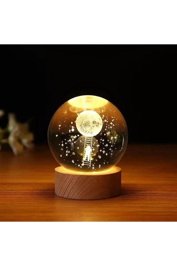 Coverzone Cam Küre Işıklı Masaüstü Aydınlatma Oda Ve Salon Gece Lambası Dekoratif 6Cm X 6Cm To The Moon - Image 1