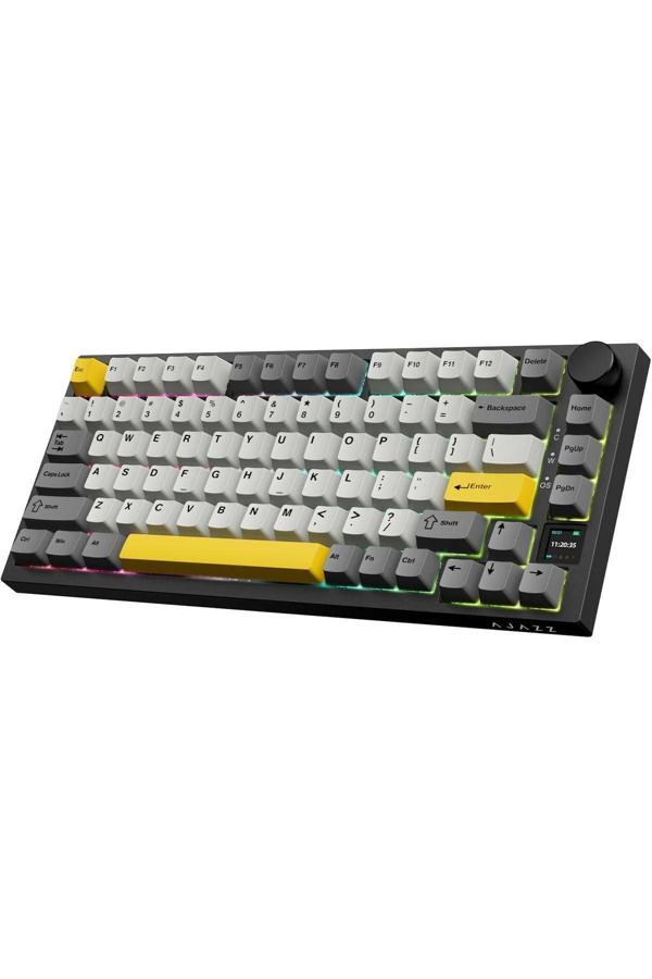 Coverzone Ajazz Ak820 Pro 3 Modlu %75 Mekanik Klavye, Tft Akıllı Ekran Gasket-Mounted Oyun Klavyesi Sarı Siyah - Image 1