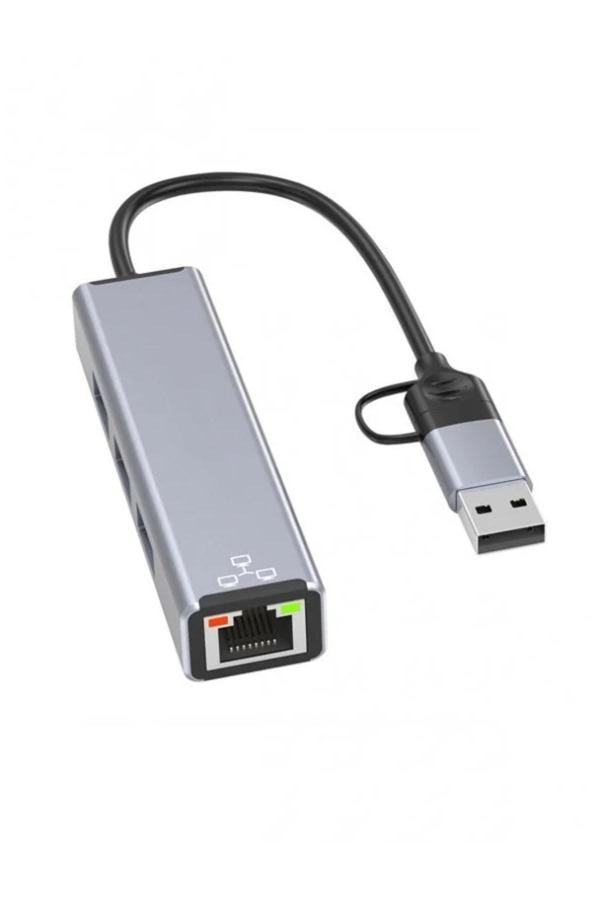 Coverzone Gigabit Type-C To Ethernet Rj45 Çift Uçlu Usb-A To Rj45 Kablolu Internet Dönüştürücü 100 Mbps Hc72Q - Image 1